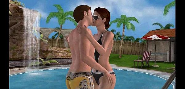  Sexy 3D cartoon babe gets her pussy licked poolside